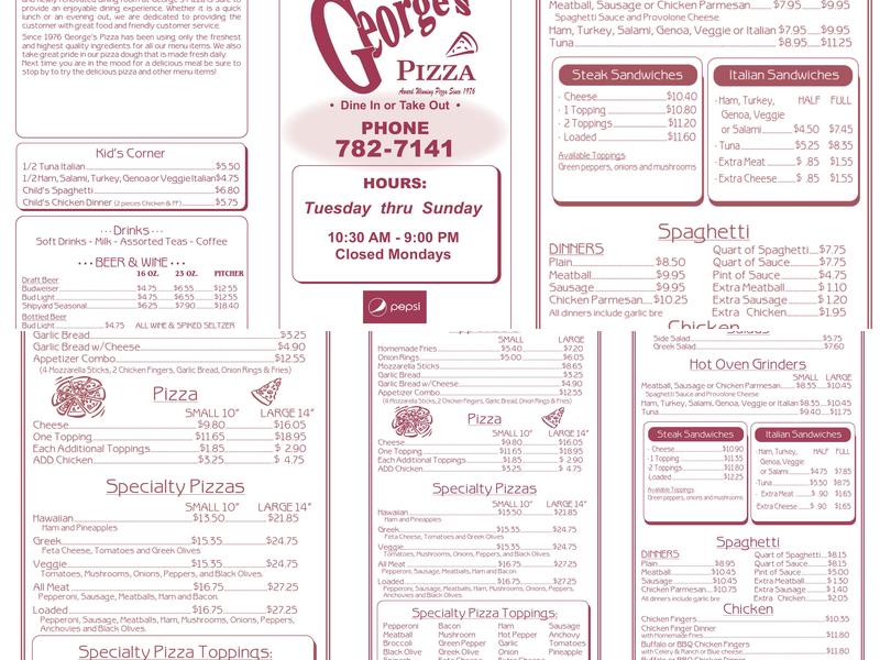 George's Pizza Menu