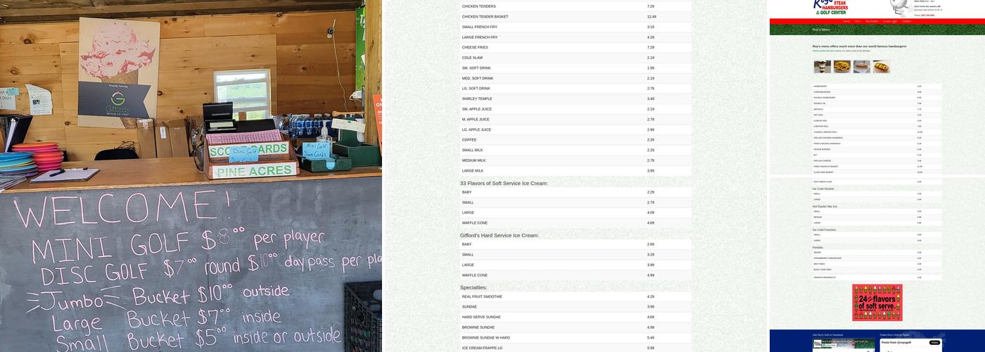 Roys Allsteak Hamburgers and Golf Center Menu