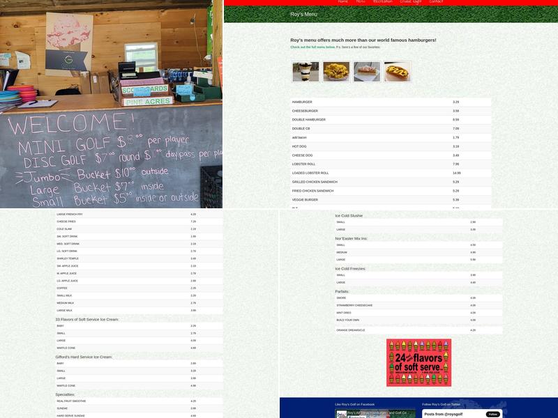 Roys Allsteak Hamburgers and Golf Center Menu