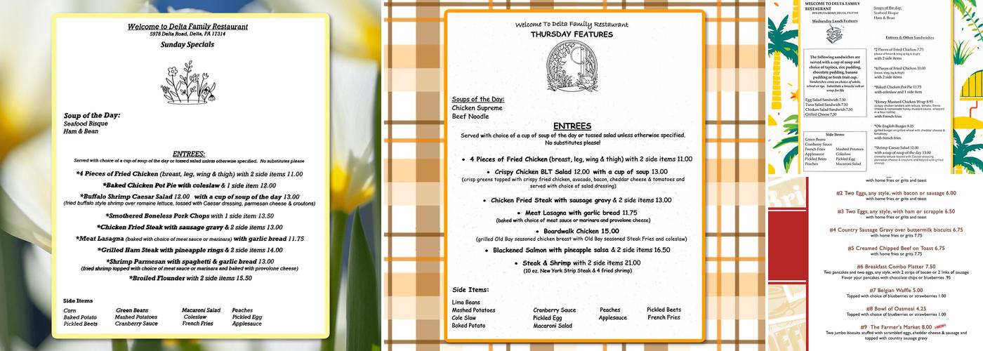 Delta Family Restaurant Menu