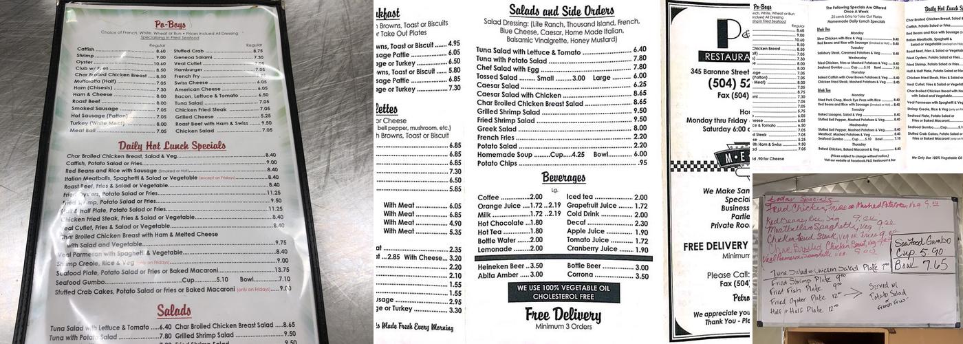 P & G Restaurant Menu