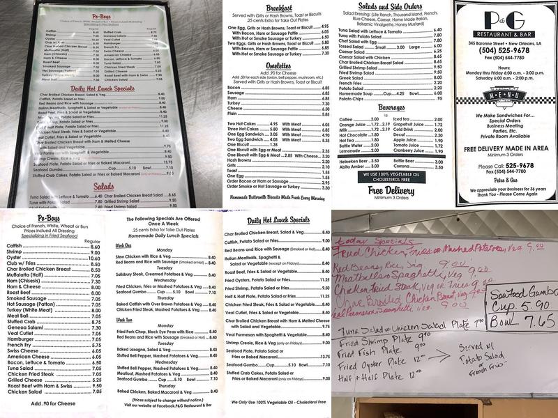 P & G Restaurant Menu