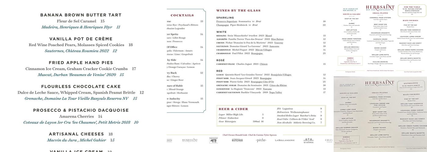 Herbsaint Menu