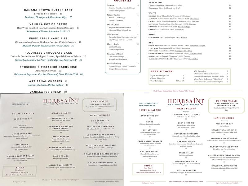 Herbsaint Menu