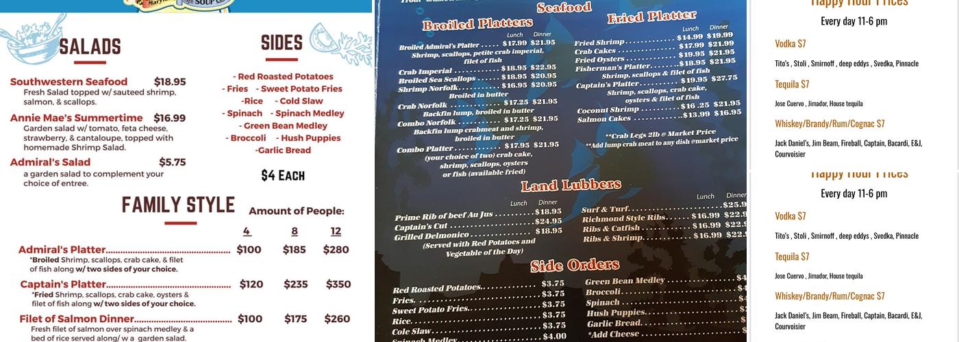 The Fish Market of Maryland Menu