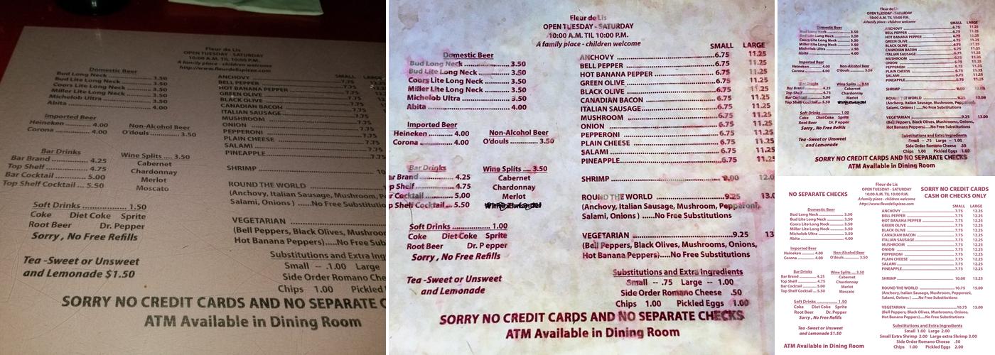 Fleur de Lis Pizza Menu