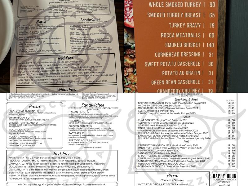 Rocca Pizzeria Menu
