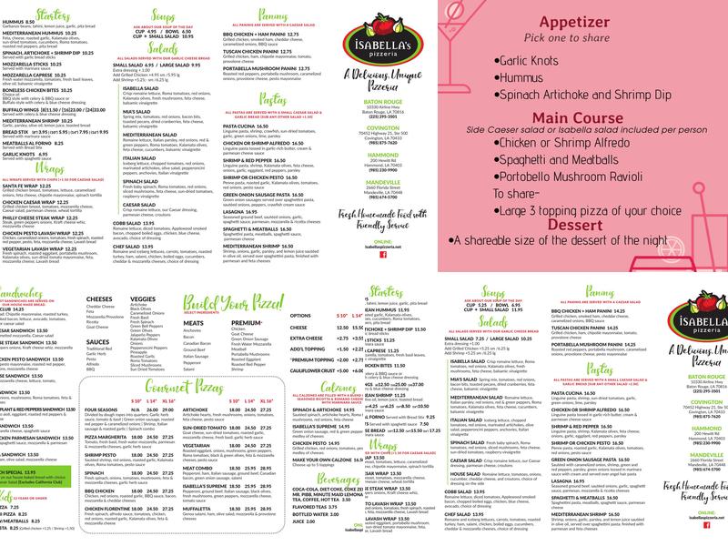 Isabella's Pizzeria Menu