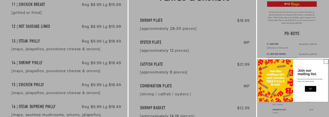 Po-Boy Express Menu
