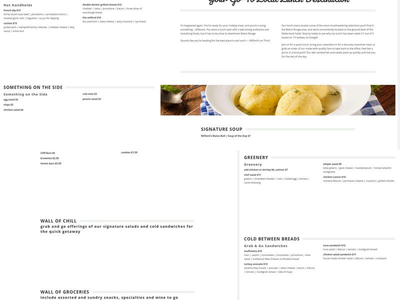 Milford's on Third Menu