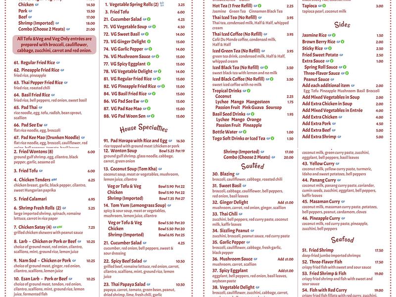 Thai Pepper Menu