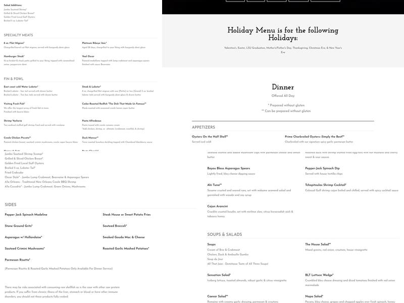 Mansurs on the Boulevard Menu