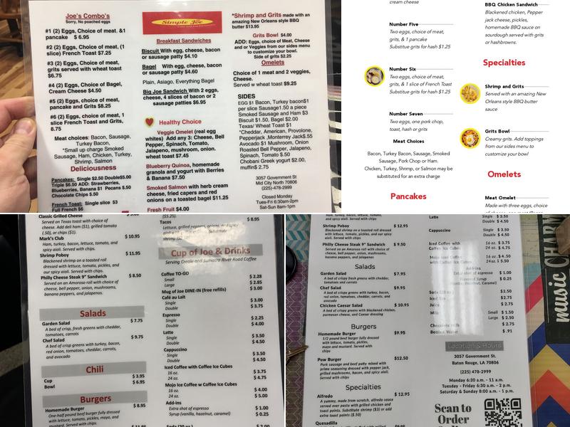 Simple Joe Cafe Menu