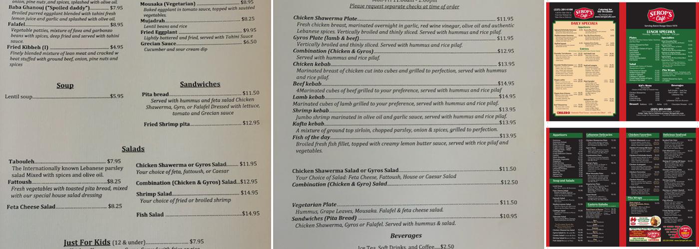 Serop's Cafe Menu