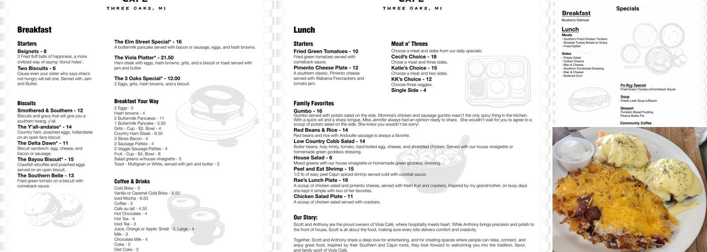 Viola Cafe Menu