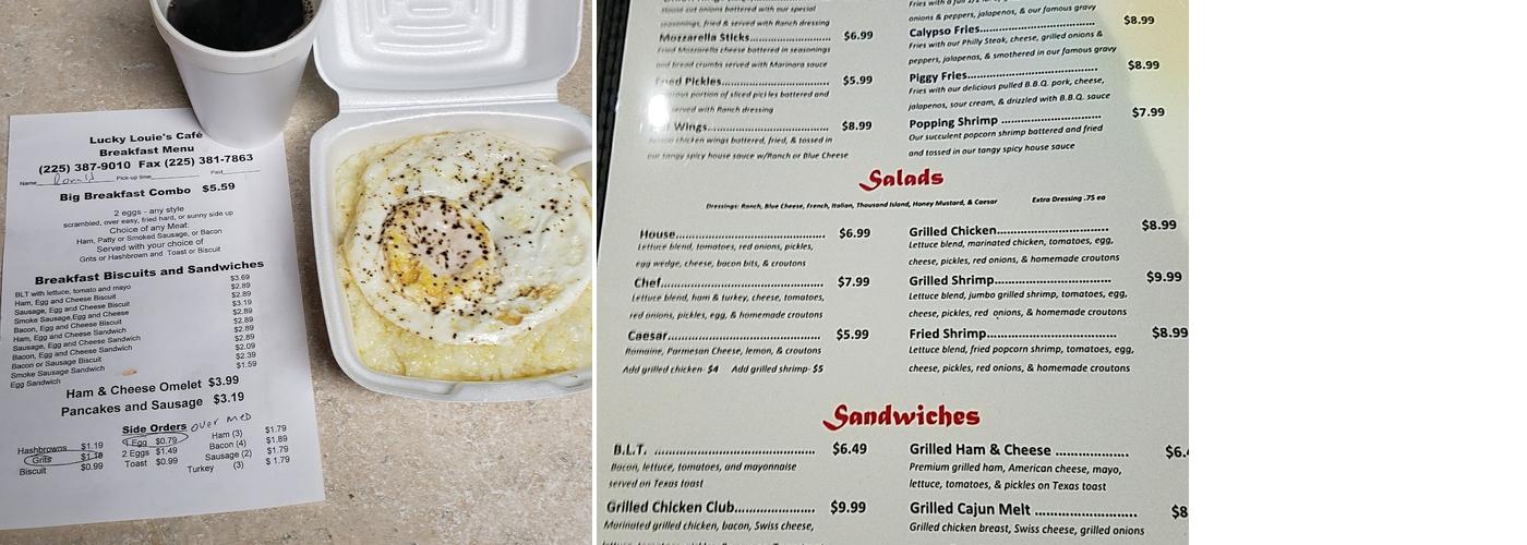 Lucky Louie's Cafe Menu