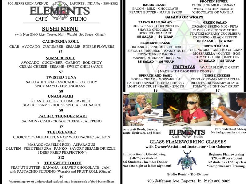 Elements Cafe and Studio Menu