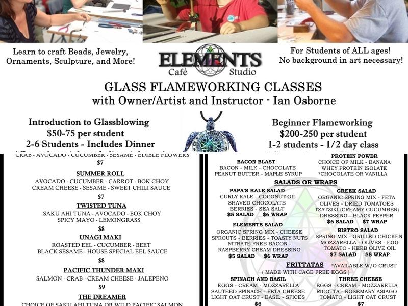 Elements Cafe and Studio Menu