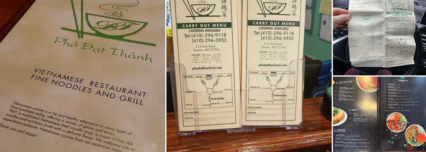 Pho Dat Thanh Menu