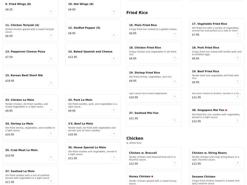 King Buffet Menu