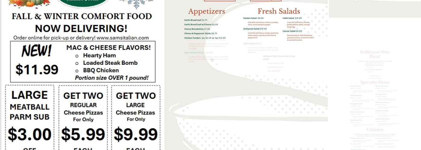 Sam's Italian Foods Menu