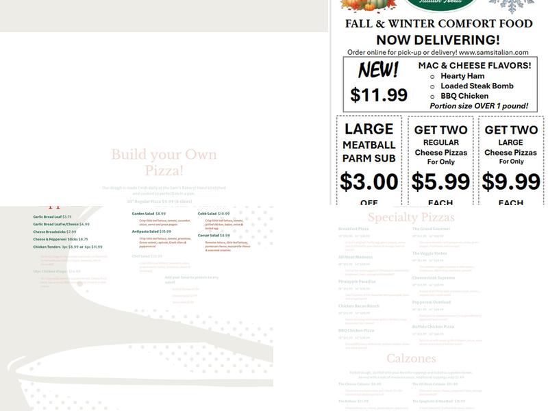 Sam's Italian Foods Menu