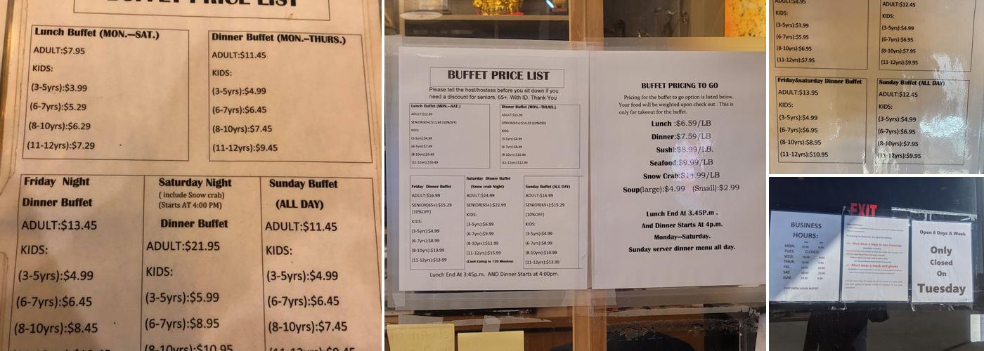 Foo Chow Asian buffet Menu