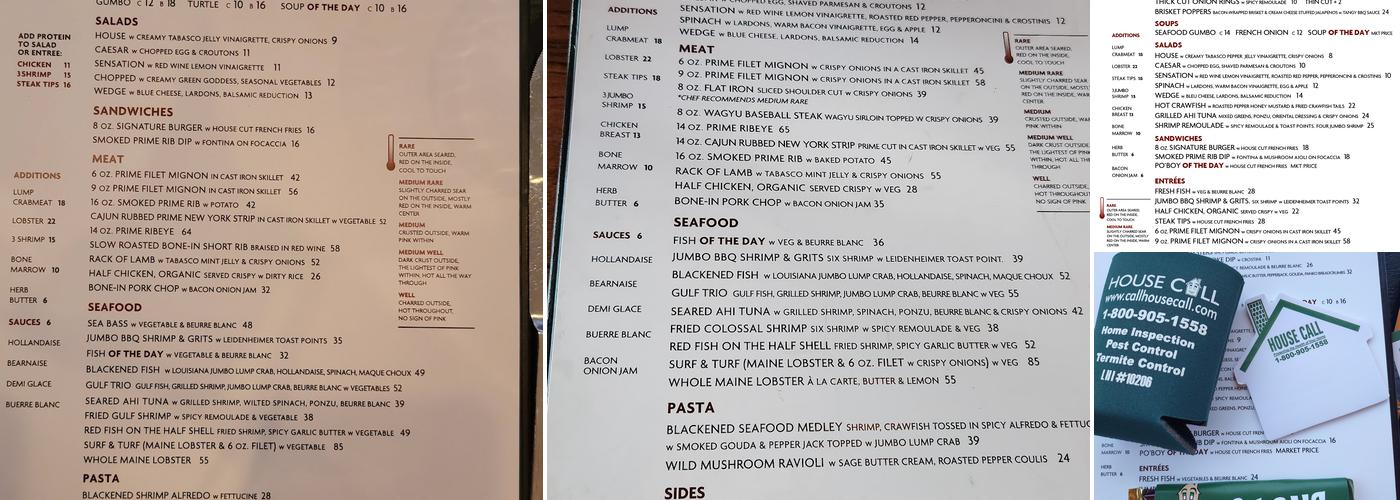 Stab's Steak and Seafood Central Menu