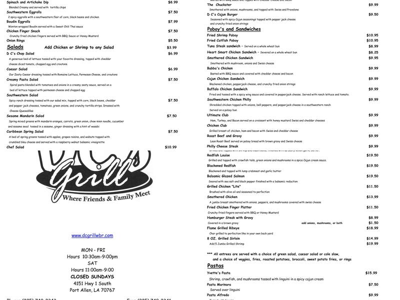 DC's Grill Menu