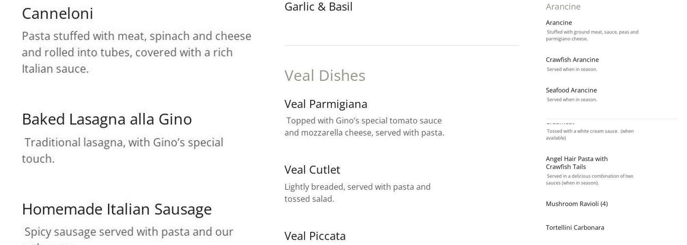 Gino's Restaurant Menu