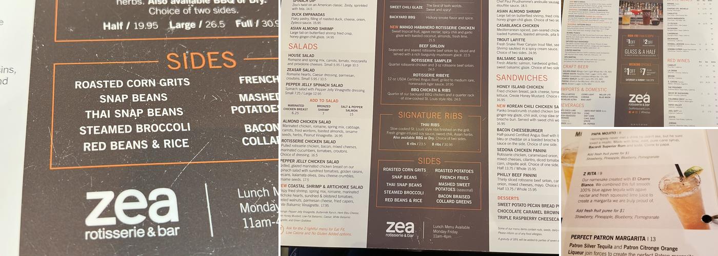 Zea Rotisserie & Bar Menu