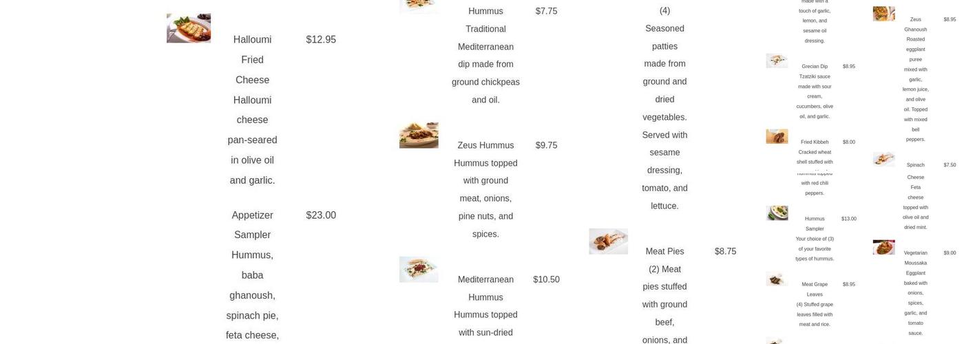 Zeus Menu