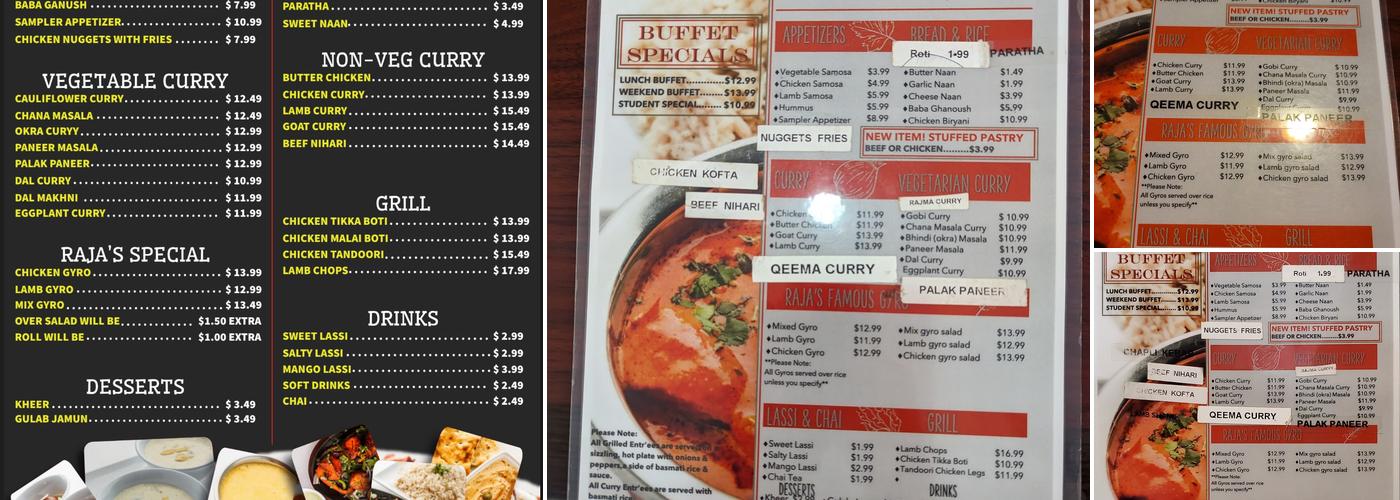 Raja's Curry Kitchen & Grill Menu