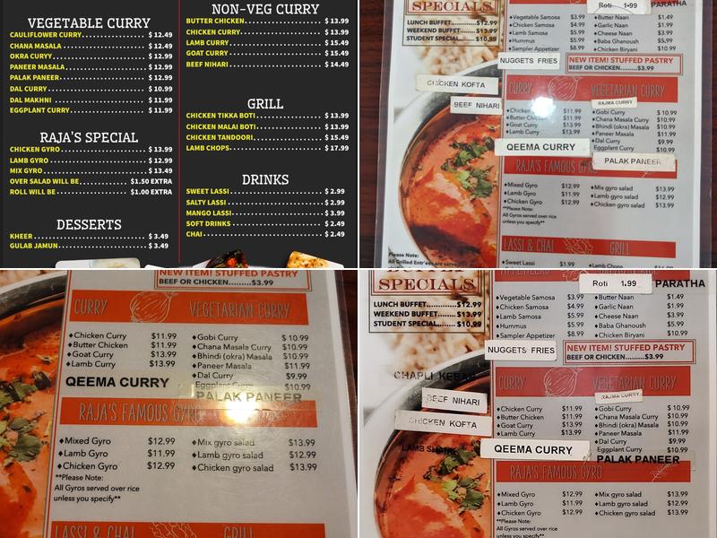 Raja's Curry Kitchen & Grill Menu