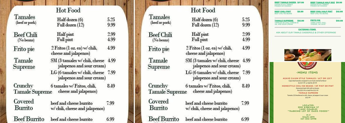 Agave Tamale Menu