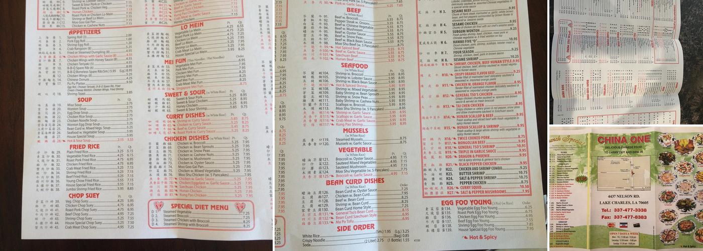 China One Menu