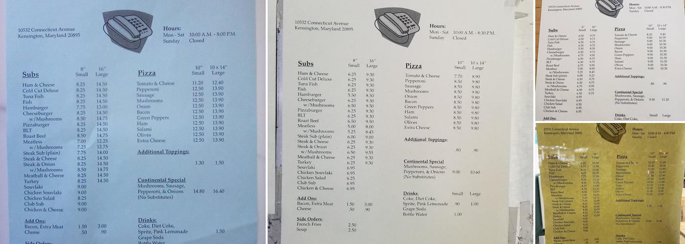 Continental Pizza Menu