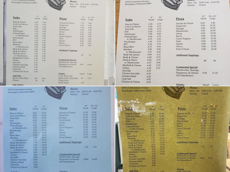 Continental Pizza Menu