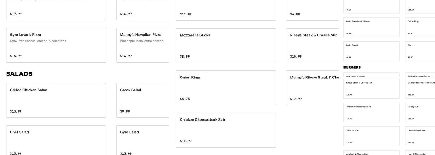 Manny's Pizza & Sub Shop Menu