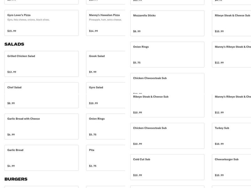 Manny's Pizza & Sub Shop Menu