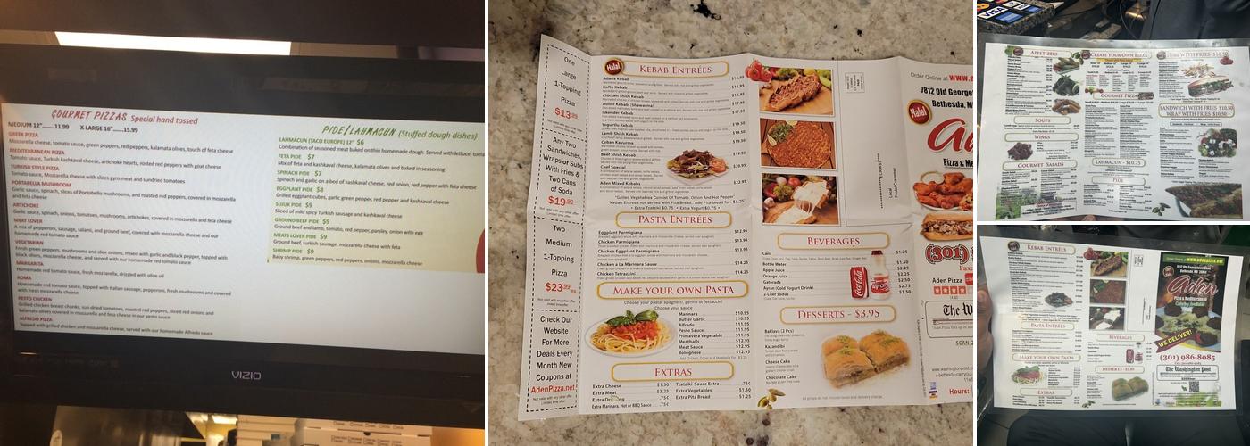 Aden Pizza Menu