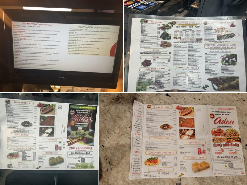 Aden Pizza Menu