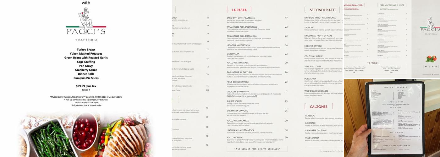 Pacci's Trattoria Menu