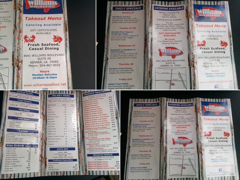 Williams Seafood & PoBoy Menu
