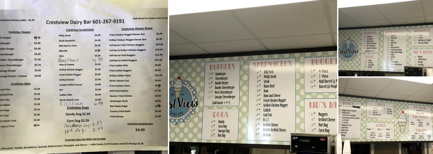 Crest View Dairy Bar Menu
