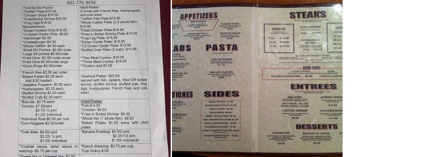 Back Forty Seafood Restaurant Menu