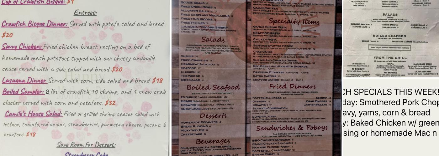Camile's Restaurant Menu