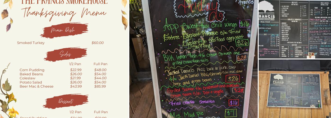 The Francis Smokehouse & Specialty Meats Menu