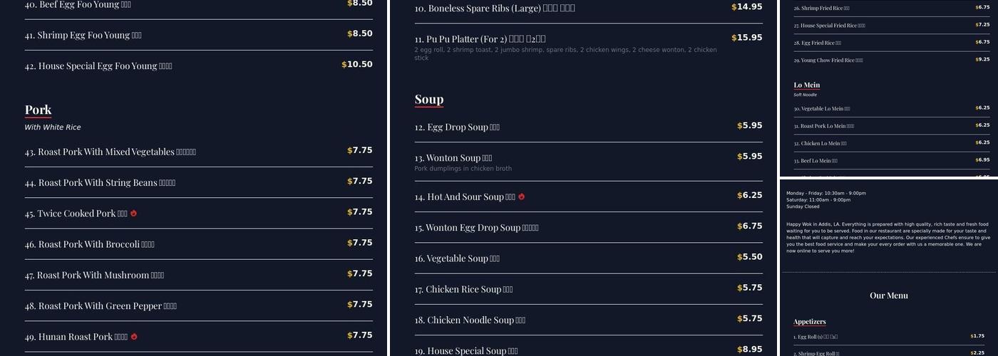 Happy Wok Restaurant Menu