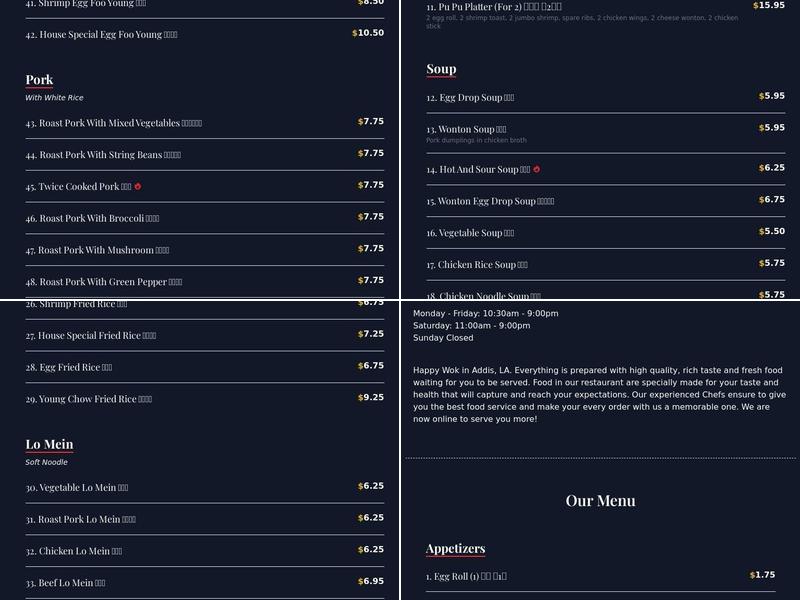 Happy Wok Restaurant Menu